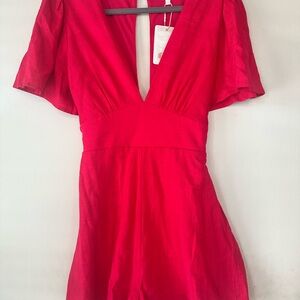 Chic Red V-Neck Jumpsuit